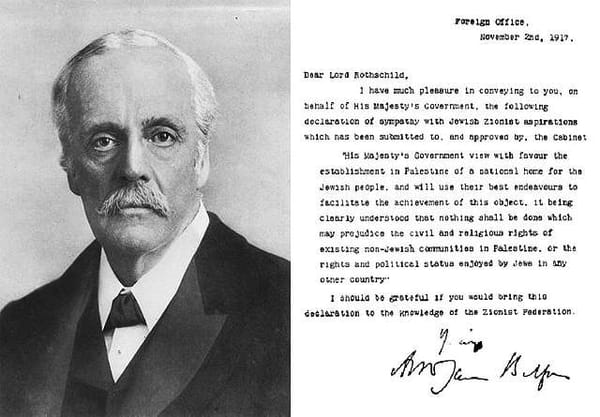 On the left-hand side of the image is a portrait of James Arthur Balfour. 